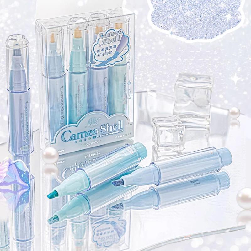 Juego de 4 rotuladores fluorescentes de nácar transparentes, rotuladores multicolores, suministros creativos para estudiantes, papelería