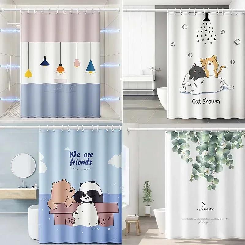Multiple Cartoon Patterns Shower Curtain Waterproof Mould Proof Odorless  Dacron Material Quality Bathtub Decoratio Give Couple