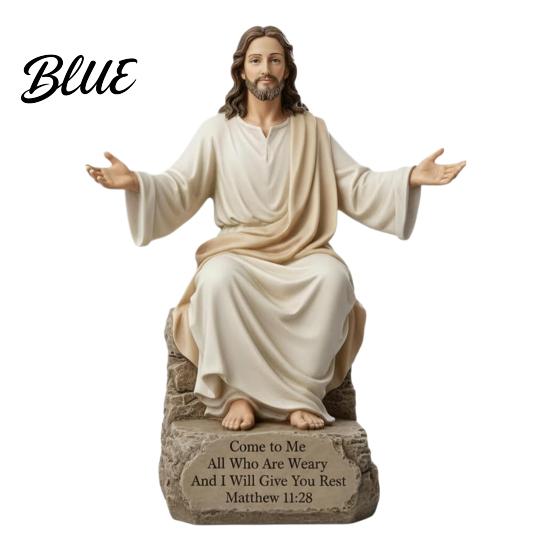 Chrześcijańska Rzeźba Wiary Jezus z Otwartymi Ramionami Błogosławieństwo Statua z Podstawką Werset Biblijny Żywica Nowoczesna Figurka Religijna Inspirująca na Biurko Kominek