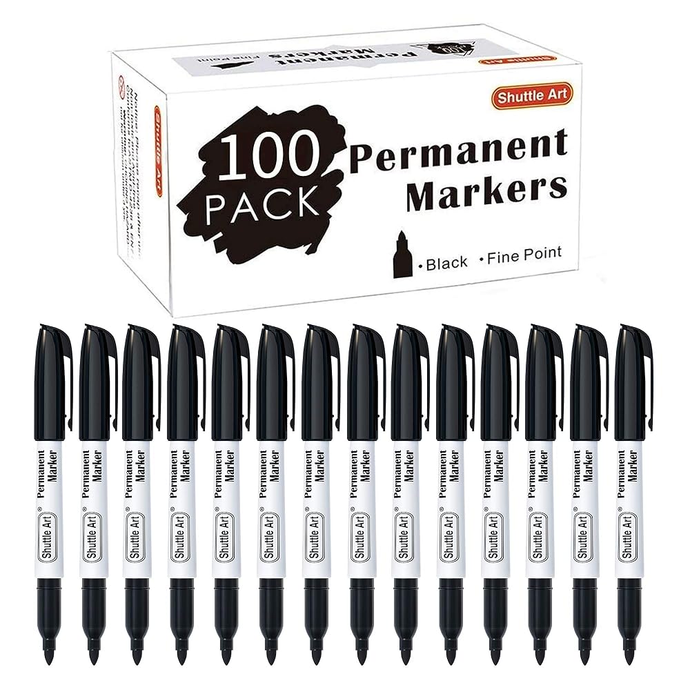 Shuttle Art Marker Pens, Art Markers, Black, 100-Pack, Quick-Drying, Water-Resistant, for