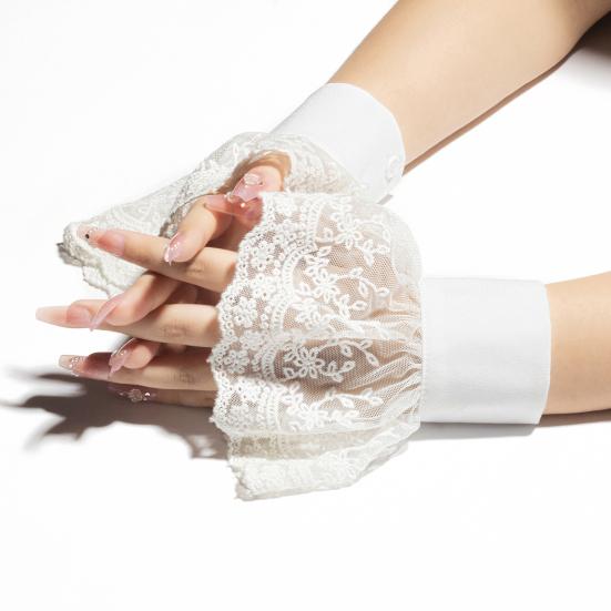 Layering Cuffs for Dresses Detachable Lace Sleeve Women, Elastic Mesh Fake Sleeves Floral Arm Warmers Sweaters Dresses, Wrist Cuffs, Fashion Clothing