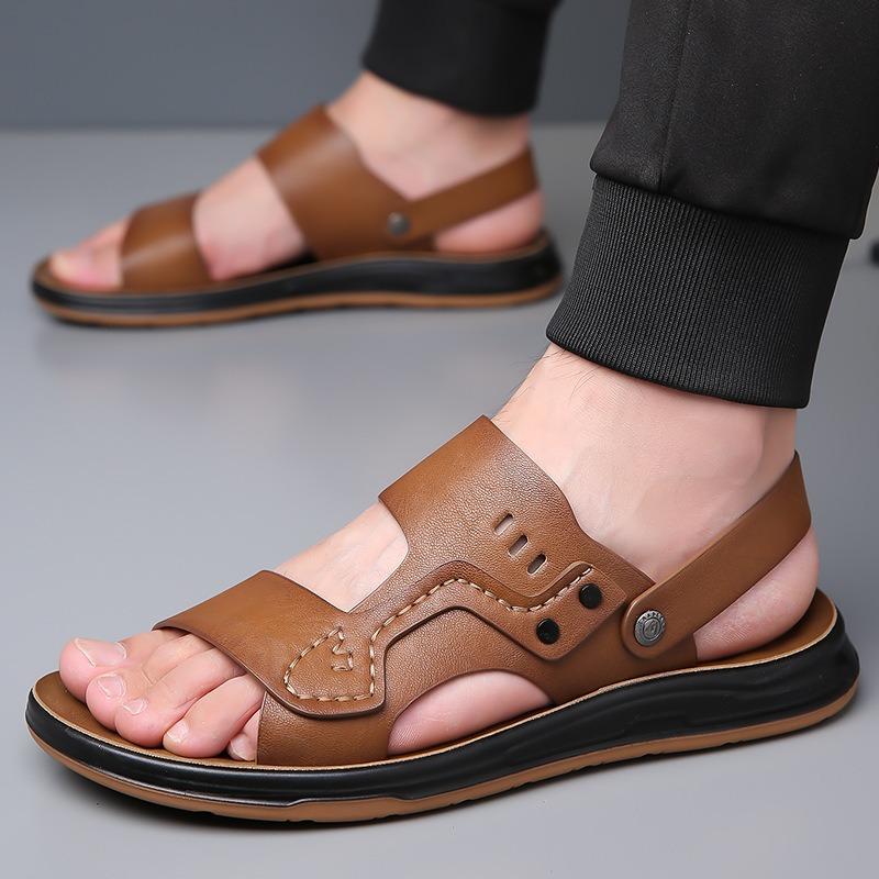 Men Summer Slip-On Sandals Breathable Soft Bottom Casual Driving Beach Shoes Anti-Slip Comfortable PU Leather Zapatos De Hombre