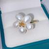 Elegant Handmade Woven Pearl Five-Petal Flower Ring
