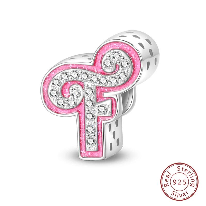 New Copper Teenage Girl Pink 26 Letters Charms Beads For 3Mm Original Bracelets Diy Jewelry Birthday Gifts
