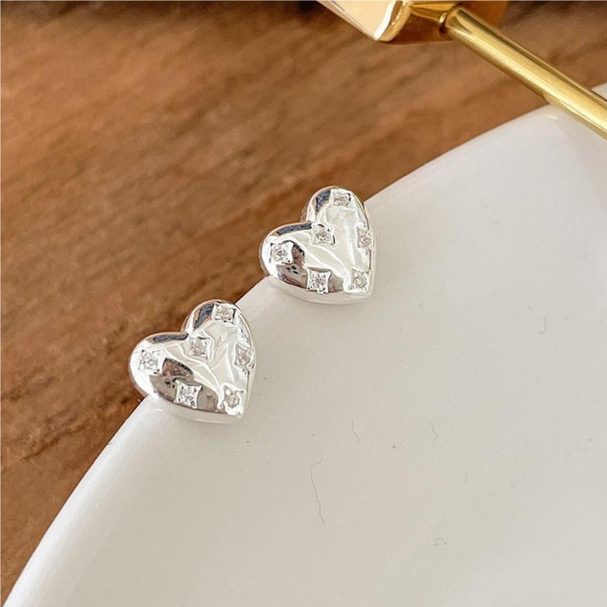 Fashion Jewelry Sterling Sliver Small Zircon Heart Stud Earring for Ladies 18K Gold Plated 925 Silver Earrings Piercing Jewelry