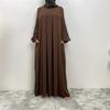Summer Pleated Solid Color Muslim Abaya with Pockets