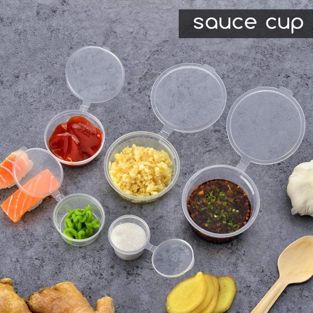 50-100Pcs Clear Plastic Sauce Jars with Lids Small Sauce Cup Disposable Food Containers Sauce Pots for Kitchen Food Storage