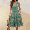 Women's Summer V-Neck Casual Pleated Ruffle Vintage Sleeveless Dresses