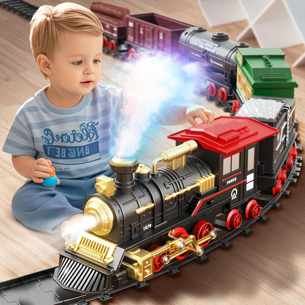 Children's Electric Train Simulation Retro Steam Track Car Model High-Speed Rail Toy