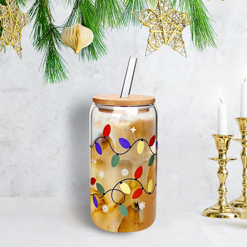 Color Changing Christmas Cup,Cute Color Changing Glass,Reusable Ice Coffee Travel Mug,18Oz Capacity With Lid And Straw