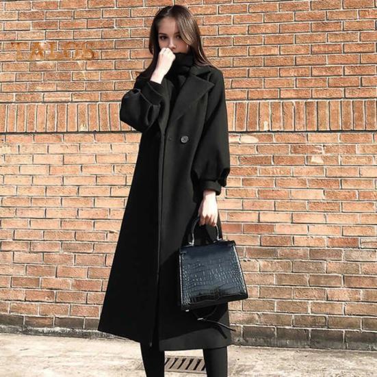 Women Winter Coat Formal Business Style Turn-down Collar Double Buttons Calf Length Overcoat OL Commuting Jacket Solid Color Thick Outerwear