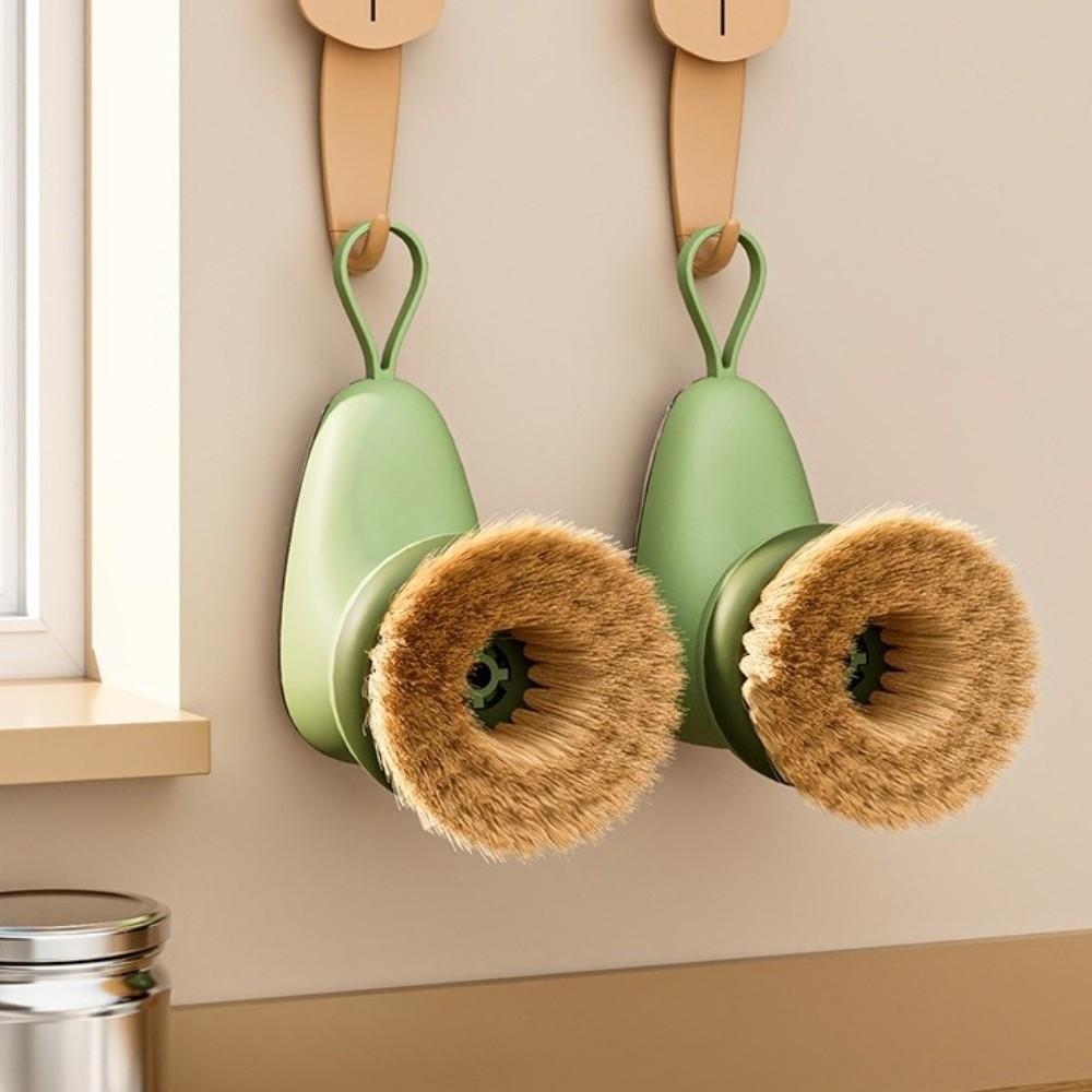 2PCS/SET Press-Type Automatic Liquid Dispensing Pot Brush Plastic Pot Cleaning Brush Pot Cleaning