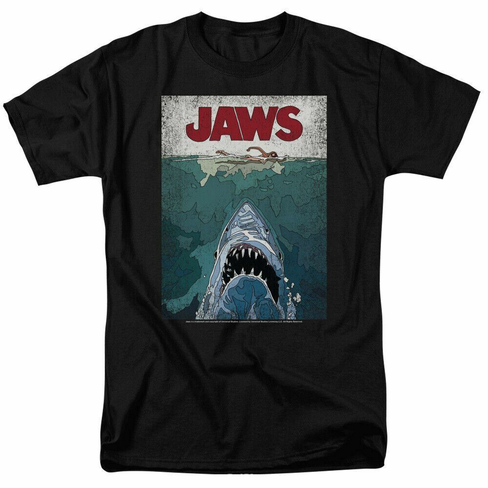 26 Jaws Lined Poster T Shirt Licensed Shark Movie Retro Tee Classic New Black Unisex T-Shirt M