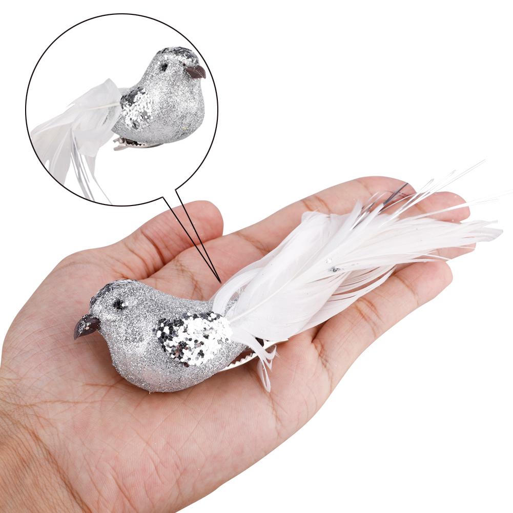 12pcs Artificial Bird Silver Christmas Tree Decorative Bird Ornament with Metal Clip