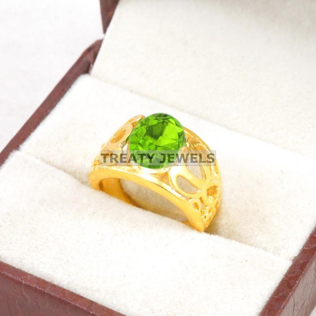Peridot Oval Cut With 925 Sterling Silver Gold Plated Ring For Men's #B486 JL375683946811