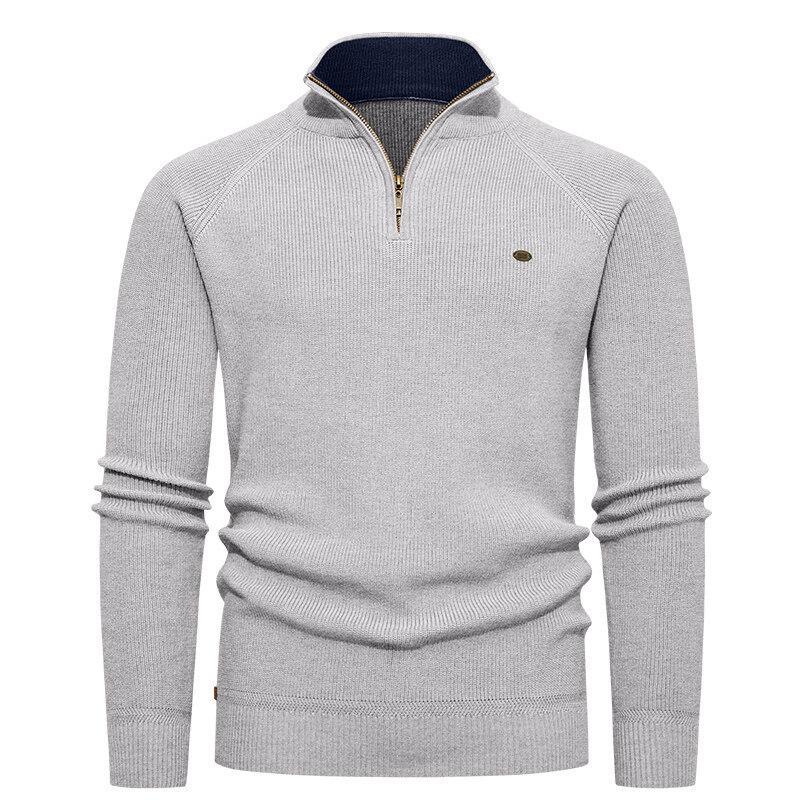 Men's Vertical Rib Knit Half-Zip Stand Collar Thick Sweater