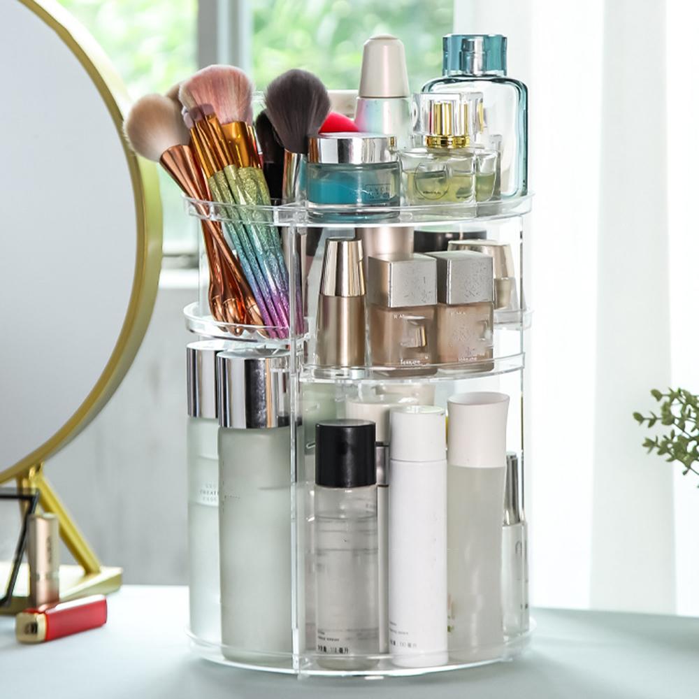 

Вращающийся ящик для хранения косметики Прозрачная акриловая полка Туалетный столик, Настольная полка-органайзер для помады, макияжа, средств по уходу за кожей чистый