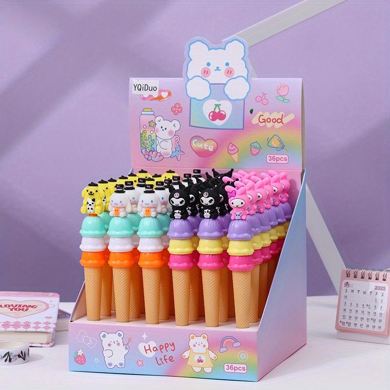 

36Pcs Pompom Purin Sanrio Cute Family Neutral Pen High-value Macaron Color Ice Cream Styling Pen for Girls Cartoon Pen Stationery 0.5mm Black My Melod Random style 36pcs