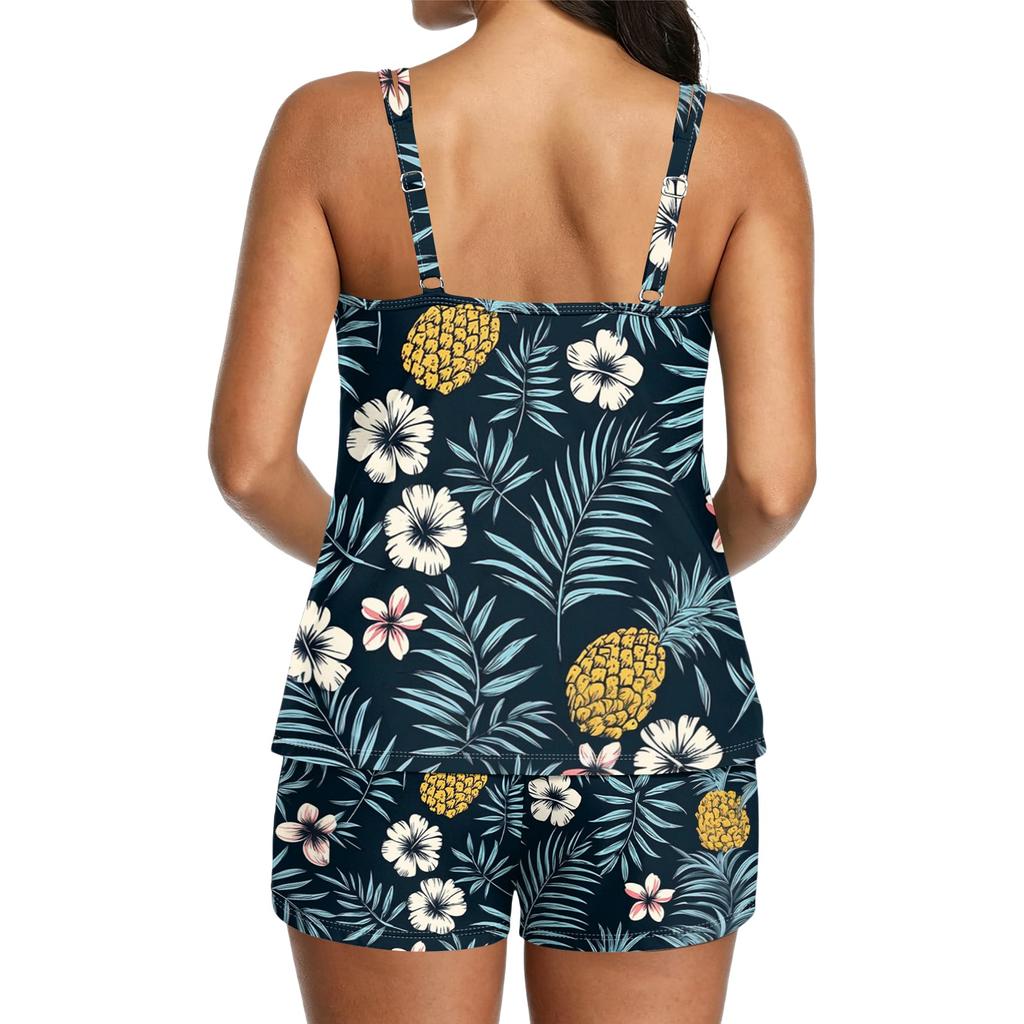 Women’s Printed Two Piece Tankini Swimsuit with Adjustable Straps and Boyshorts Athletic Swimwear Set for Beach Pool