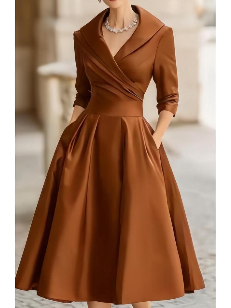 2025 Elegant European & American Women's Waist-Cinched Slimming Formal Long-Sleeved Dress