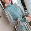 Autumn  Winter Corduroy Dress Women's Knitted Stitching Long-sleeved Long Floral Dress Sweet A-line Dress with Belt