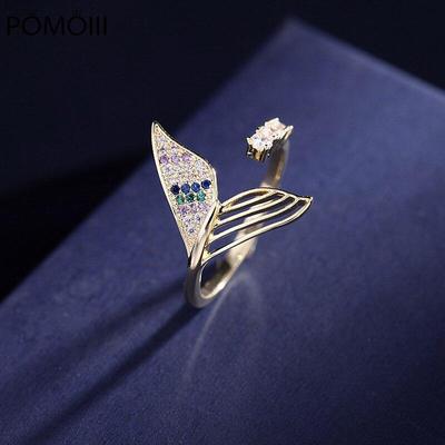Vintage White Zircon Stone Wedding Ring Luxury Female Crystal Fishtail Open Ring 925 Sterling Silver Engagement Rings For Women