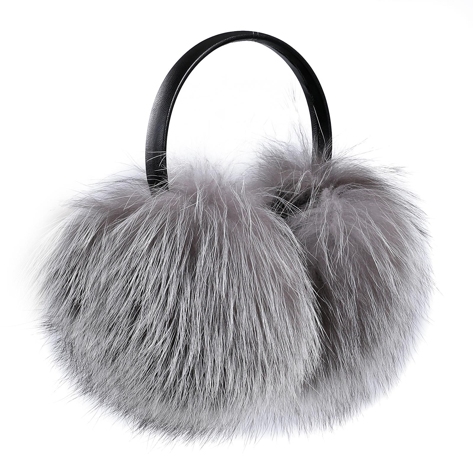 

Жіночі зимові 100% натуральні лисячі навушники-муфти, справжні єнотові навушники для холодної погоди, теплі, пухнасті, м які, регульовані