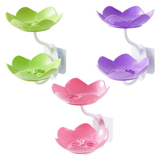 3Pcs Wall Mount Lotus Soap Dish Double Layers Quick Drain No Drill