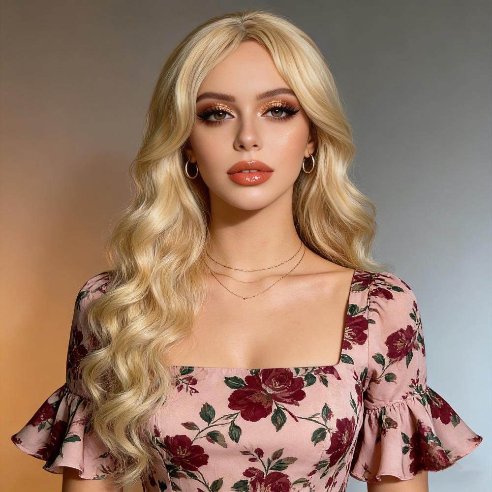 Shein Светло-золотистый длинный кудрявый парик - Женский большой объемный синтетический парик для костюма