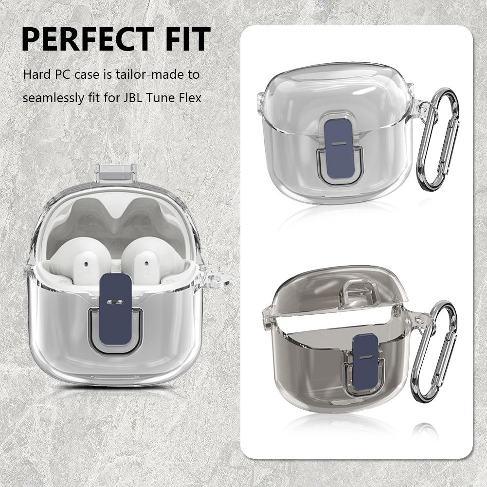 Protective Case for JBL Tune Flex 2024 Earphone Anti-drop Waterproof Hard PC Shell Clear Case Cover Earphone Case with Carabiner