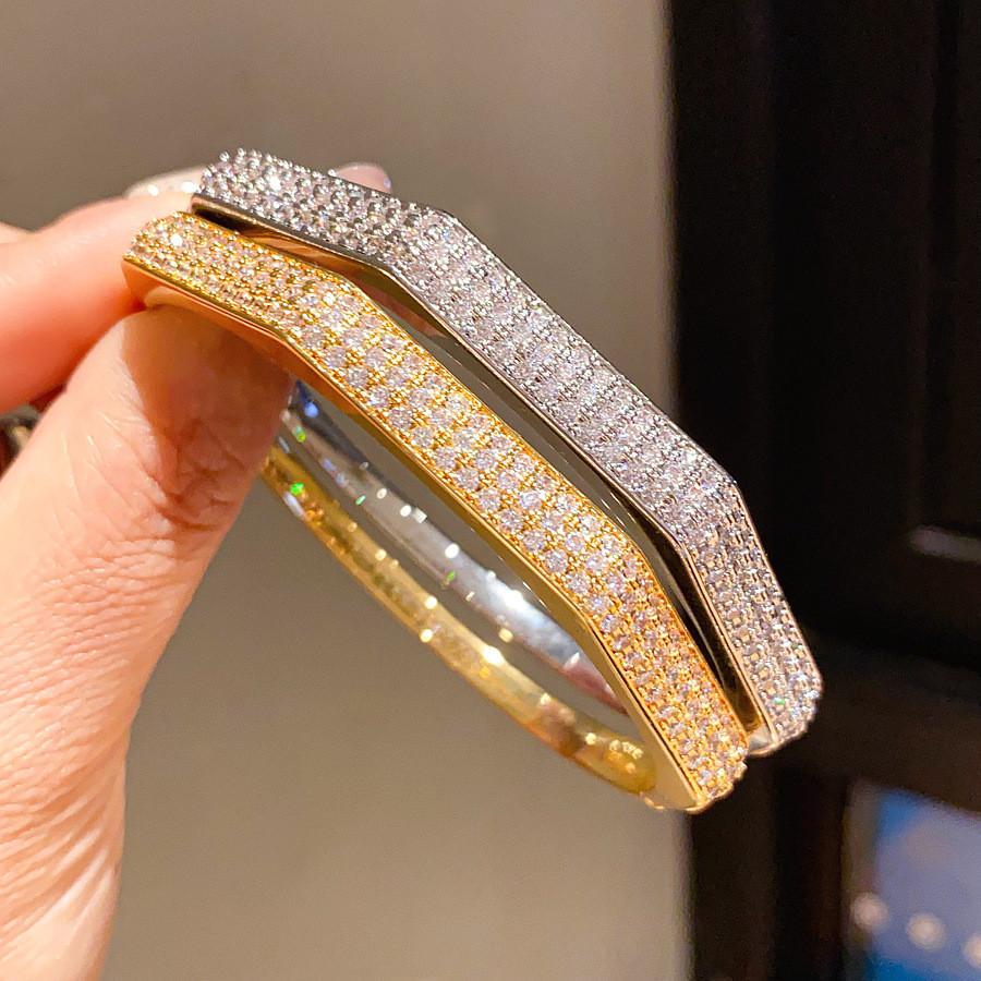 Copper Zirconia Clasp Bracelet With Geometric Design For Fashion And Office Wear