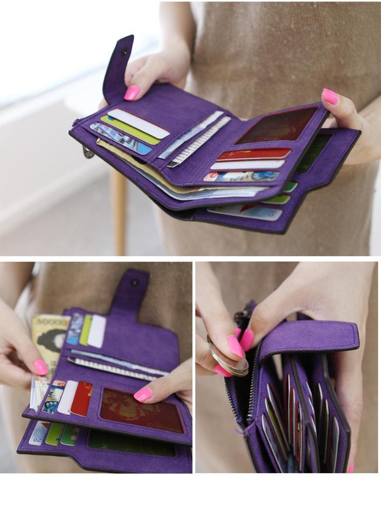 Korean Retro Buckle Women’s Multi-Card Zipper Wallet - Frosted Short Coin Purse