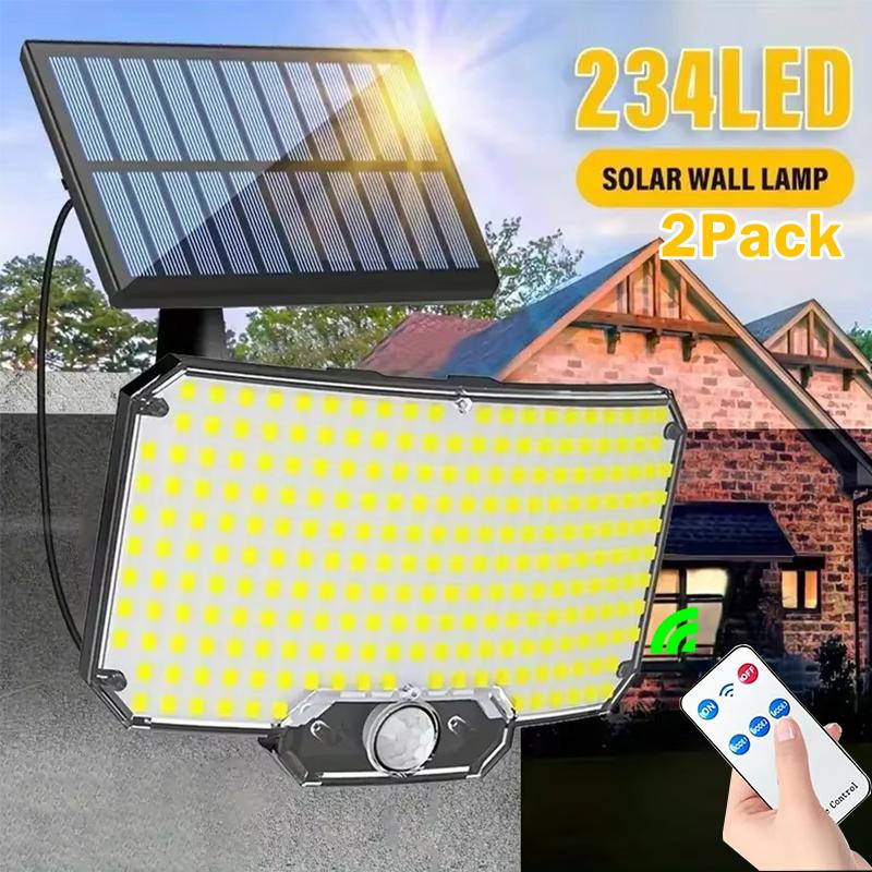 234 LED Solar Wall Lamp With Motion Sensor Infrared Remote Control 3 Modes Patio Porch Garden Backyard Solar Outdoor Light