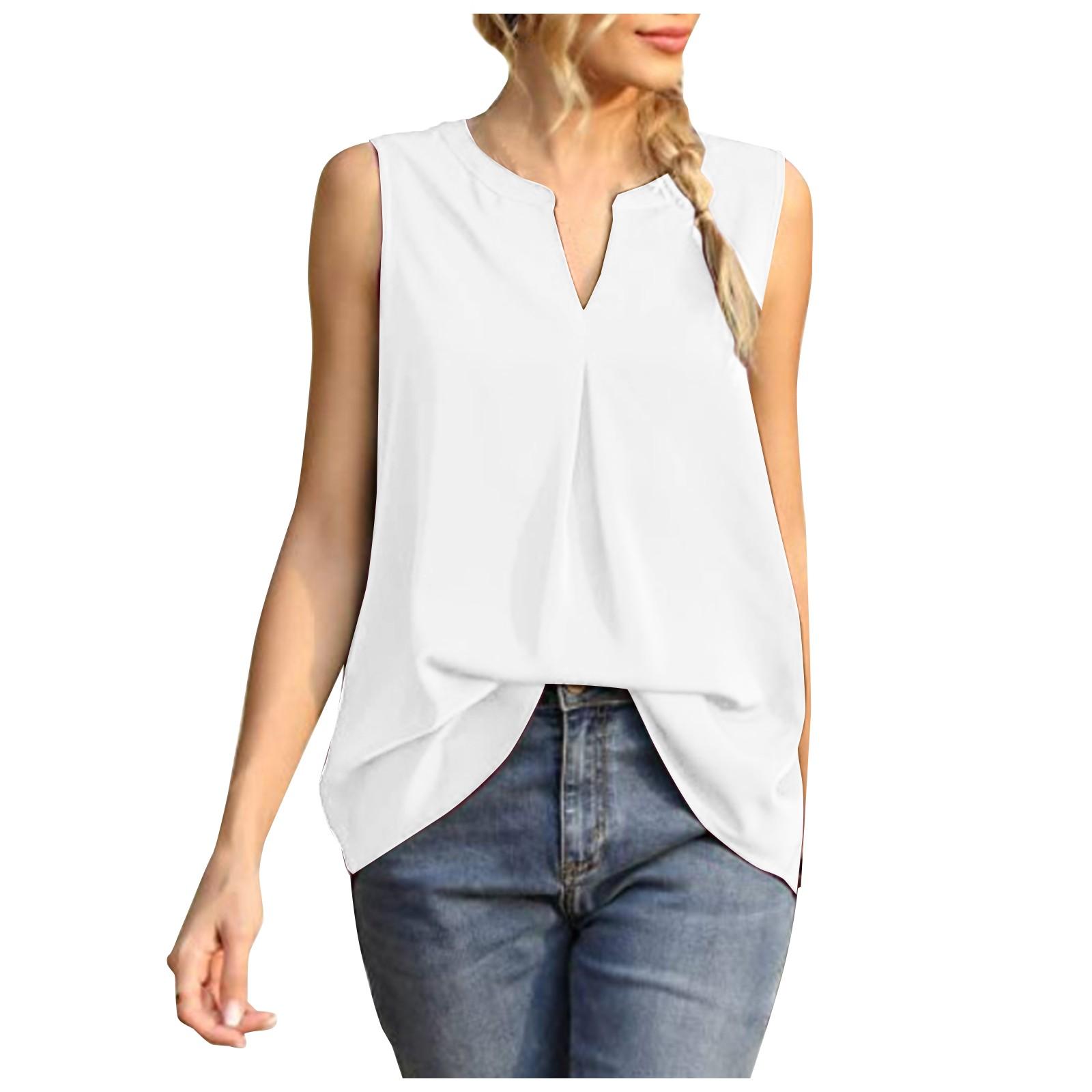 

(SU)Модные женские летние новые однотонные свободные пуловеры без рукавов с v-образным вырезом