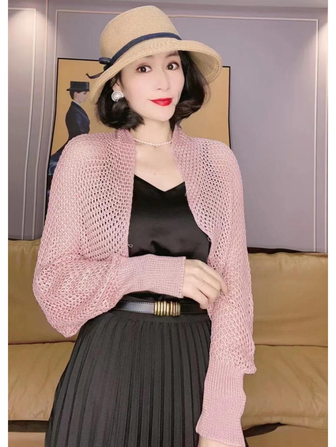 

2023 Ажурный корейский топ-шаль розовый