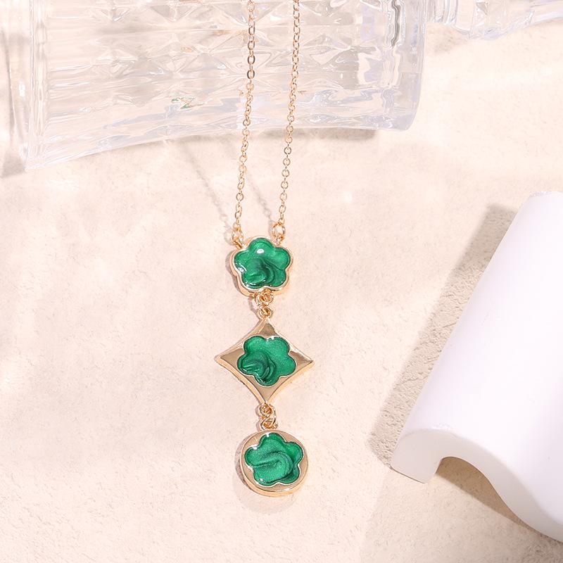 

Серьги «Темперамент» Lucky Clover, ожерелье для женщин, ромб, двойной цветок, кисточка, кулон, наборный, длинный предмет зелёный