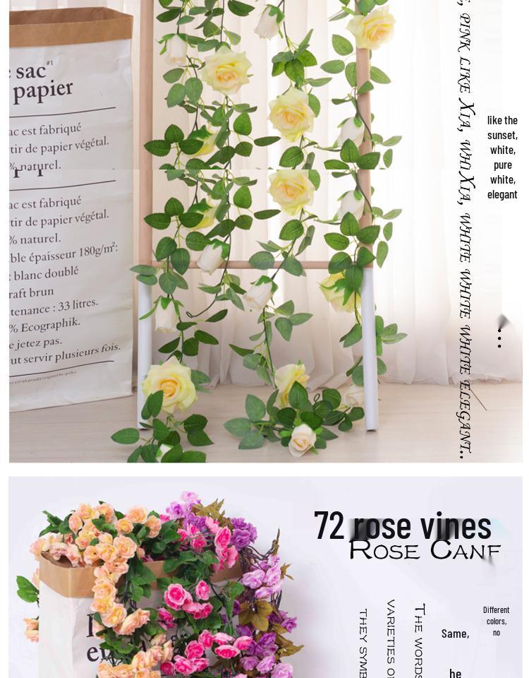 Artificial Rattan Rose Vine for Ceiling & Wall Decor - Wedding & Pipe Covering