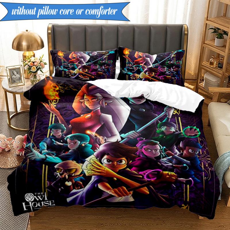 3PCS Owl Adventure In Colorful Land Bedding Set,Including 1pc Duvet Cover And 2pcs Pillowcases Perfect for Bedroom, Dormitory, Fan Christmas Gift