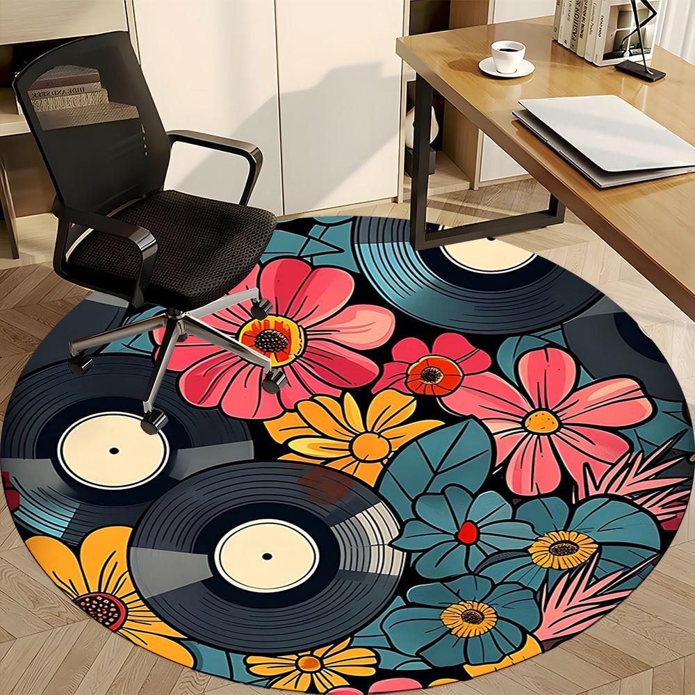 1pc Floral Music Office Round Area Rug, Indoor Mat Suitable For Office, Under Office Chairs Bedroom Living Room Home Decor, Room Deco 046