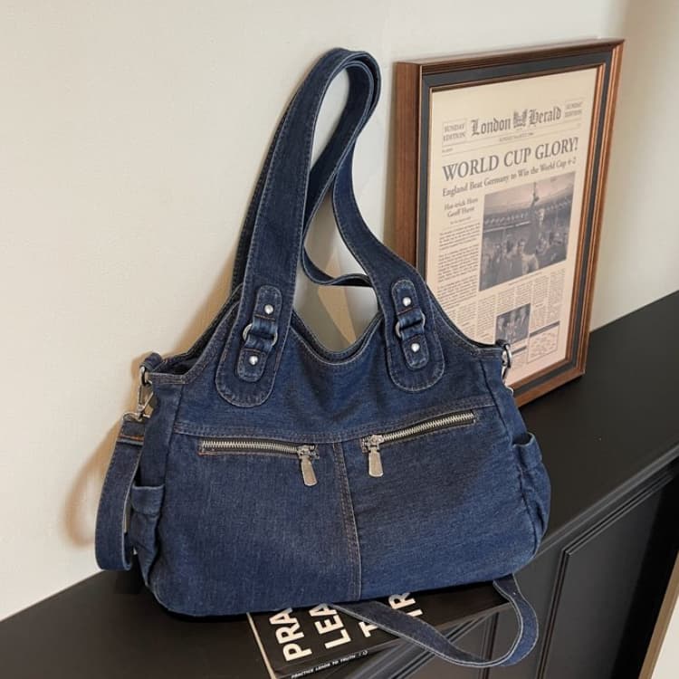 Bolsa tote de brim lavado de grande capacidade bolsa de ombro feminina