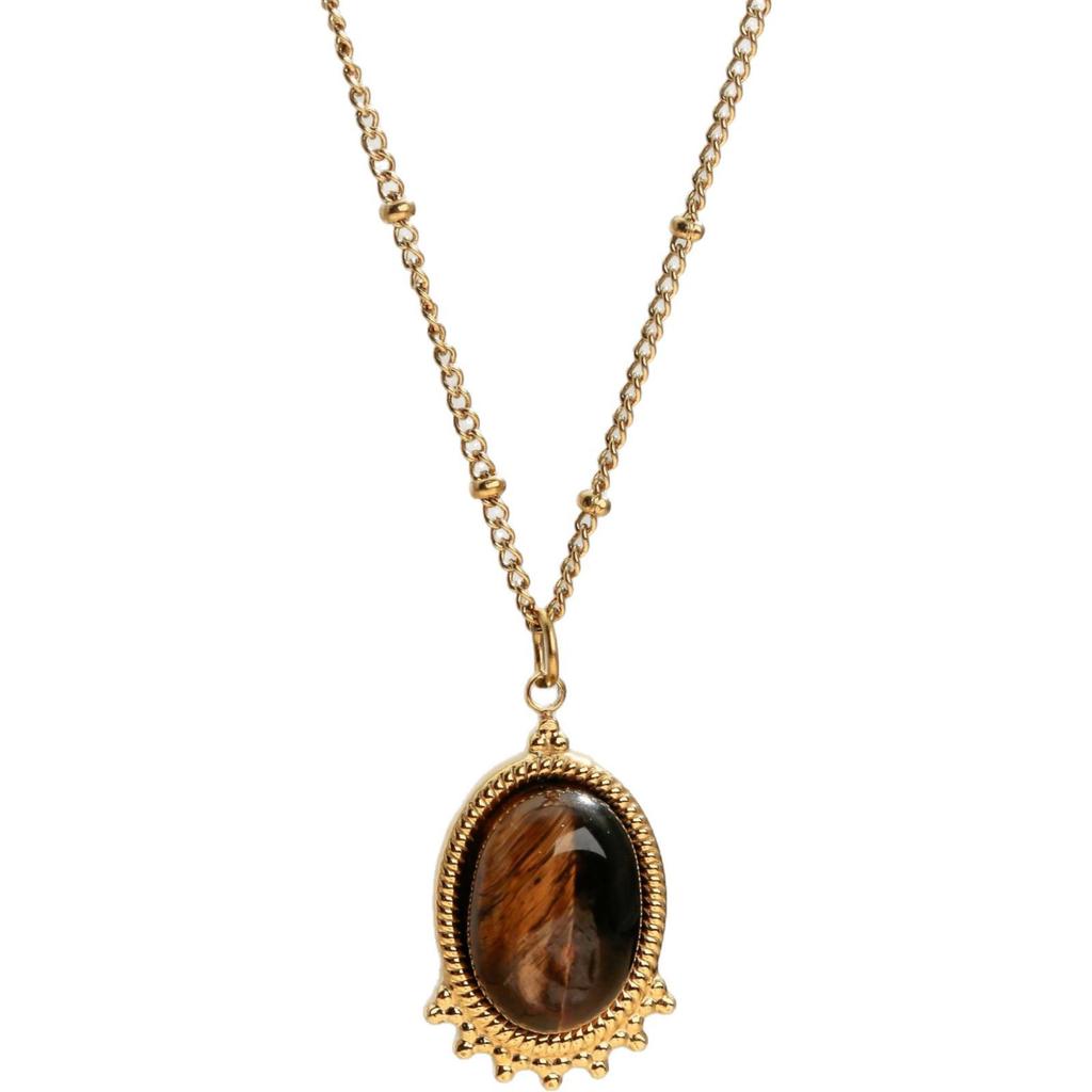 Maillard Style 18k Gold Irregular Tiger's Eye Pendant Necklace