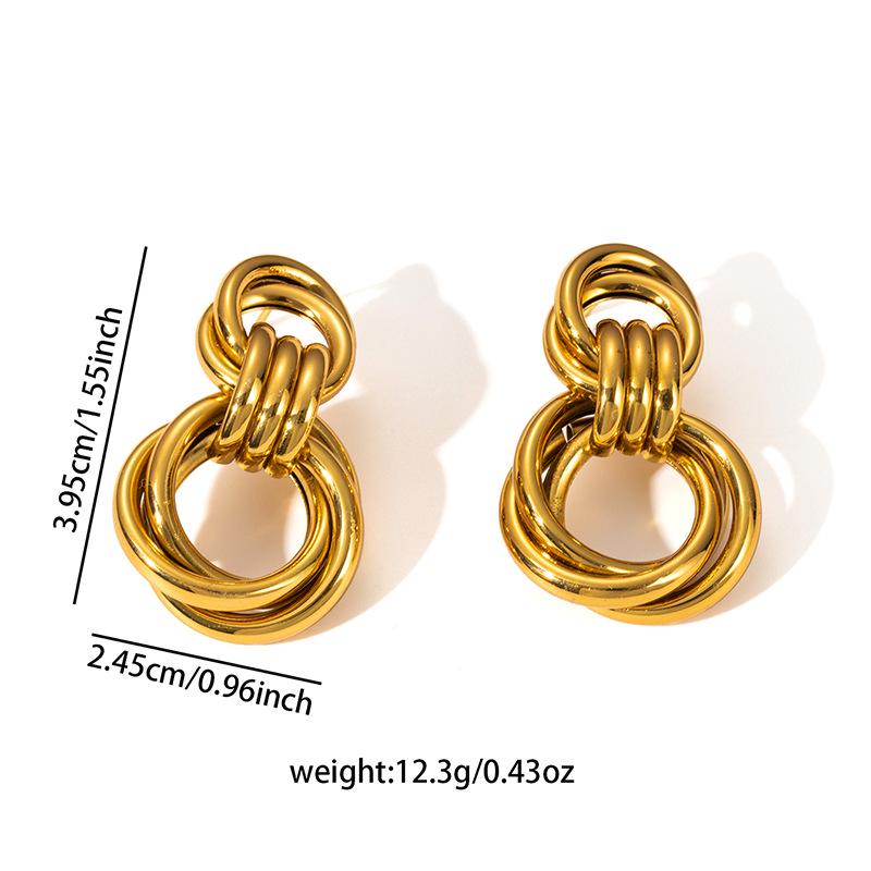 Gold C-Shaped Round Hoop Earrings with Bright Surface, French Light Luxury, High-End Stainless Steel