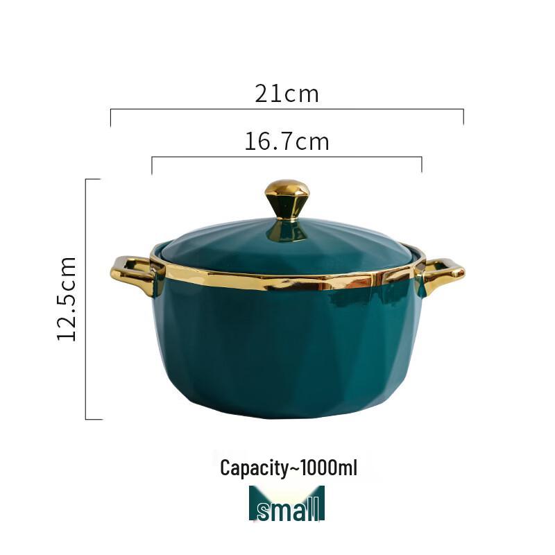 

Light Luxury Double-Handle Soup Bowl with Gold Rim