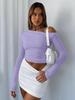2025 Women's Asymmetrical One-Shoulder Solid Color Long Sleeve Slim Fit Cropped Top