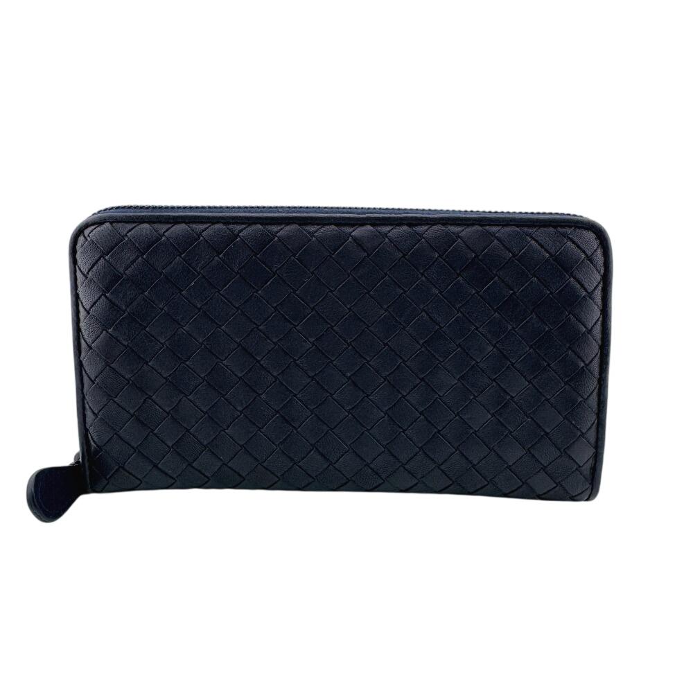 

BOTTEGAVENETA Round zip wallet INTRECCIATO leather Purse Navy leather Used