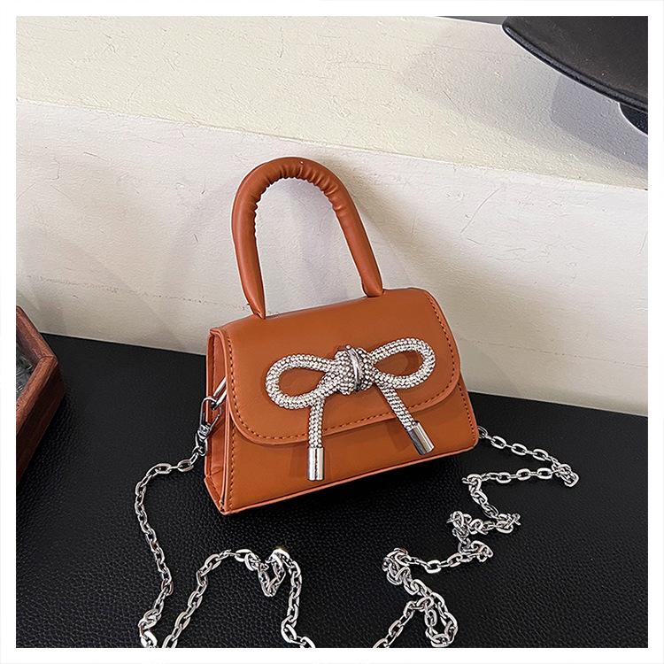 PU Leather Flap Crossbody Bags for Women Bow Design Solid Color Mini Shoulder Bag Fashi Female Chain Purse and Handbags Female