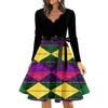 Women's Casual Fashion V Neck Long Sleeve Printed Vintage Long Dress
