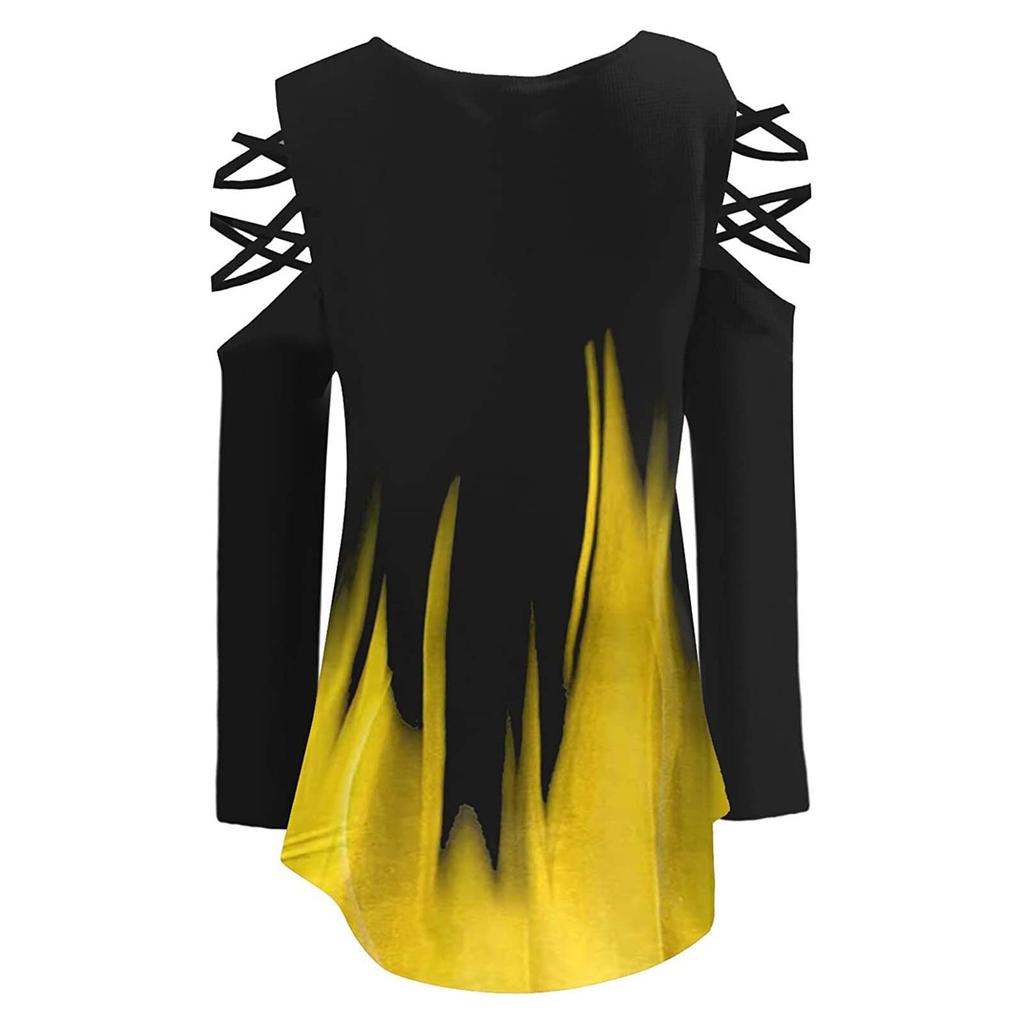 Fashion Women's Loose Zipper V-neck Lace  Long Sleeve Print Splicing Tops