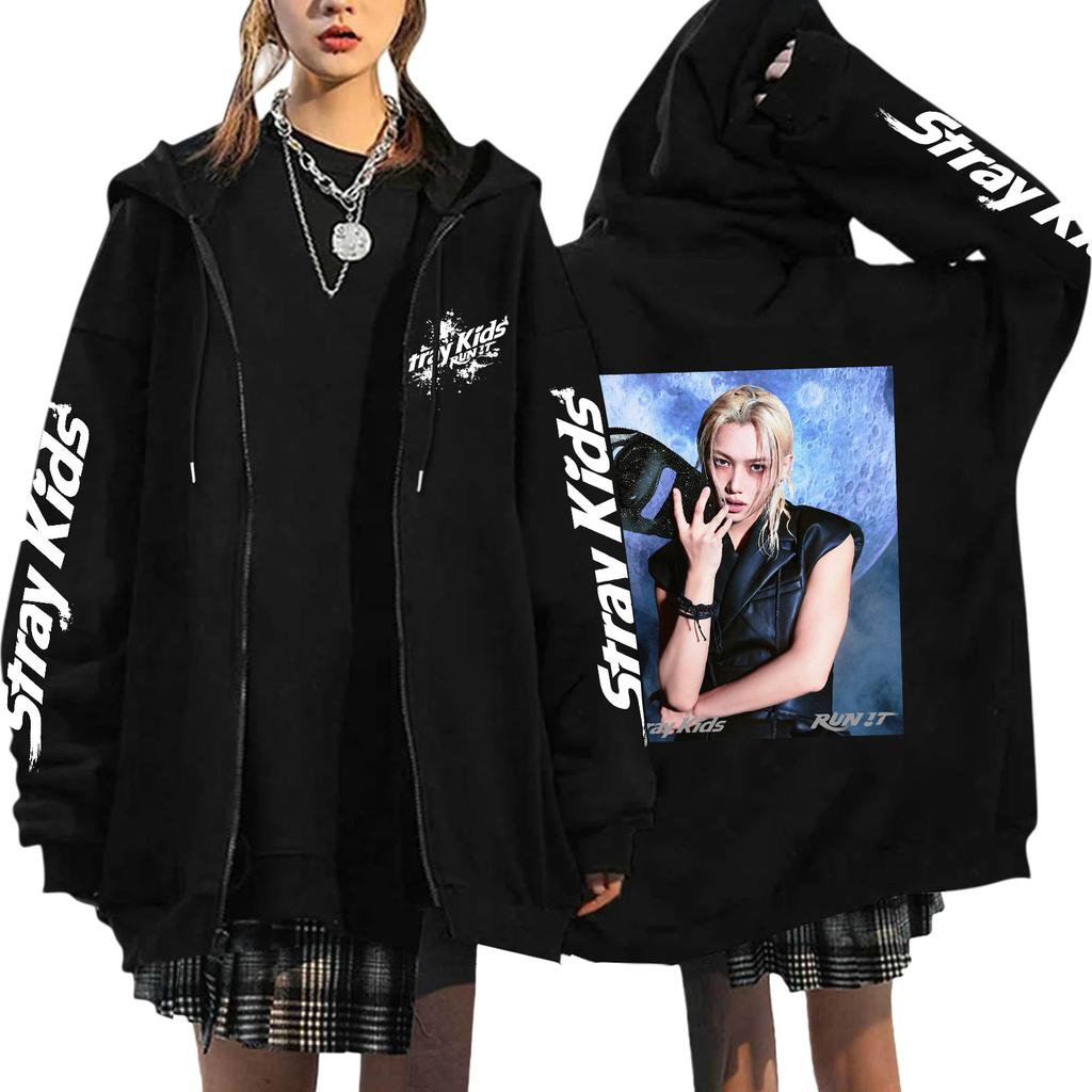 Graphic Print Hoodie Zip Up Oversized Hooded Sweatshirt Casual Streetwear
