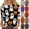 Women's Casual 3/4 Sleeve Halloween Print Pullover Top Round Neck Lightweight Loose Fit Shirt for Fall and Everyday Wear
